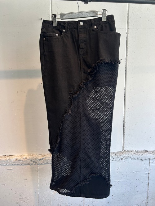 tanaka daisuke  lace docking maxi denim skirt