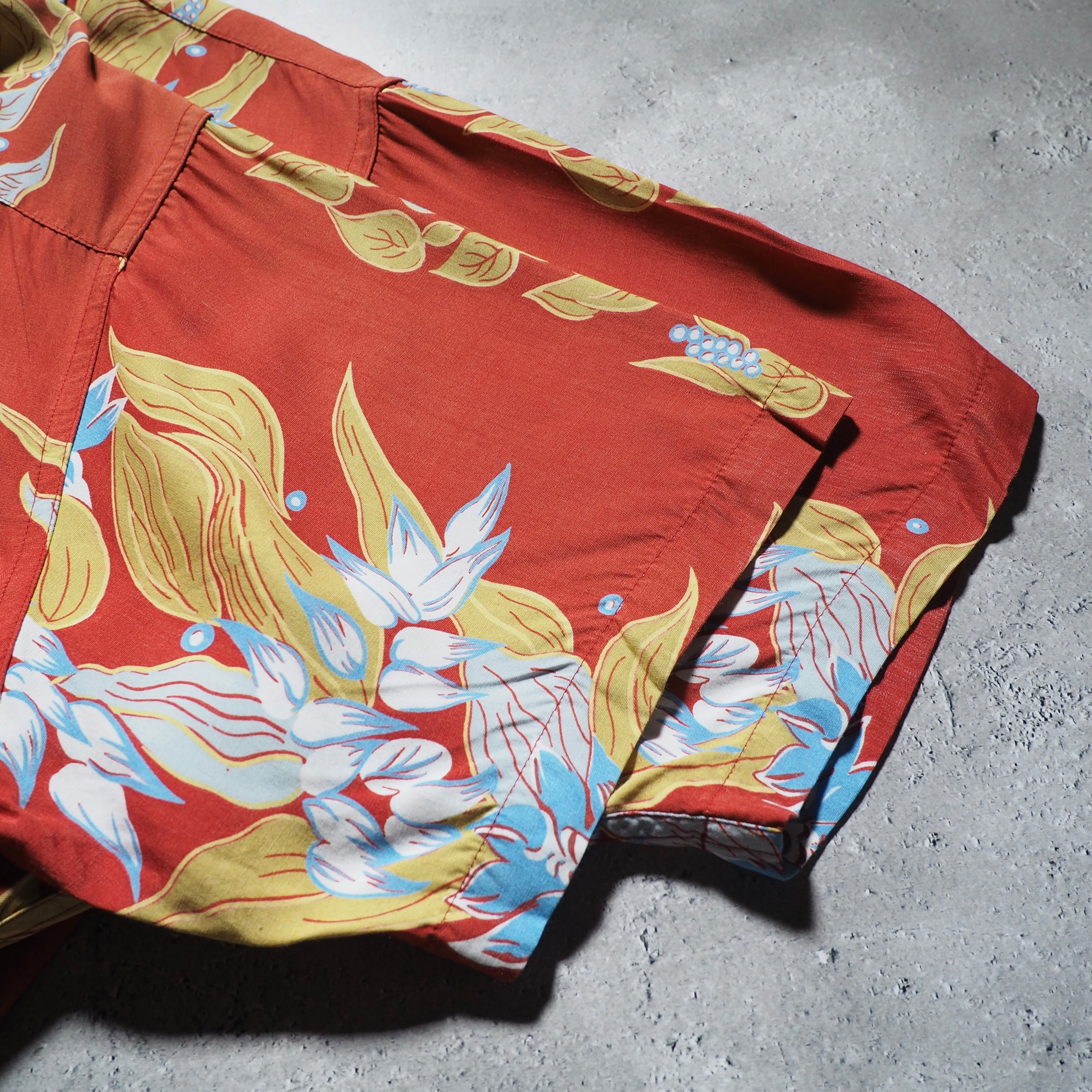 1990s Tropical flower printed vintage open collar SS shirt