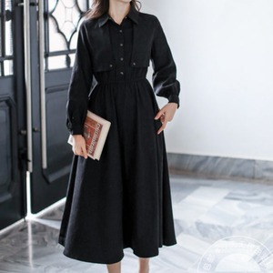 ベルト付きブラックシャツワンピース A00560