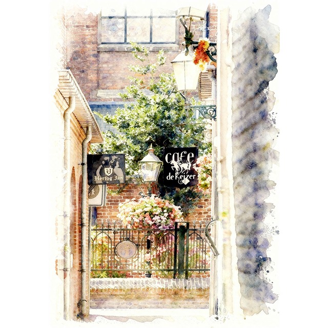 絵画 フランスの街角の風景画  インテリアアート額付き 水彩画・油絵風 WAT0002