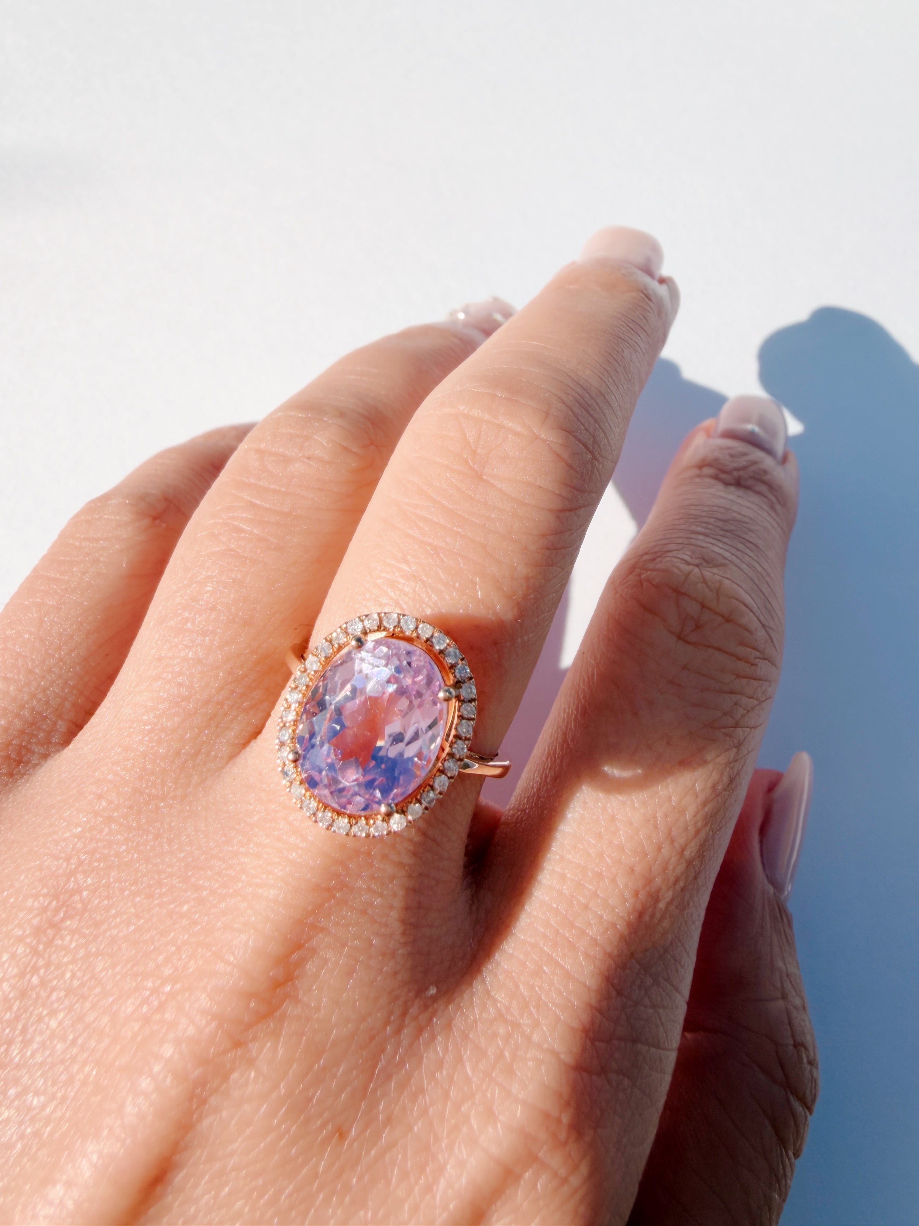 クンツァイト ダイヤモンド Halo Grand Bijoux 18K Ring | ＜天然石