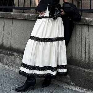 Lace Trim Tiered Skirt 504008