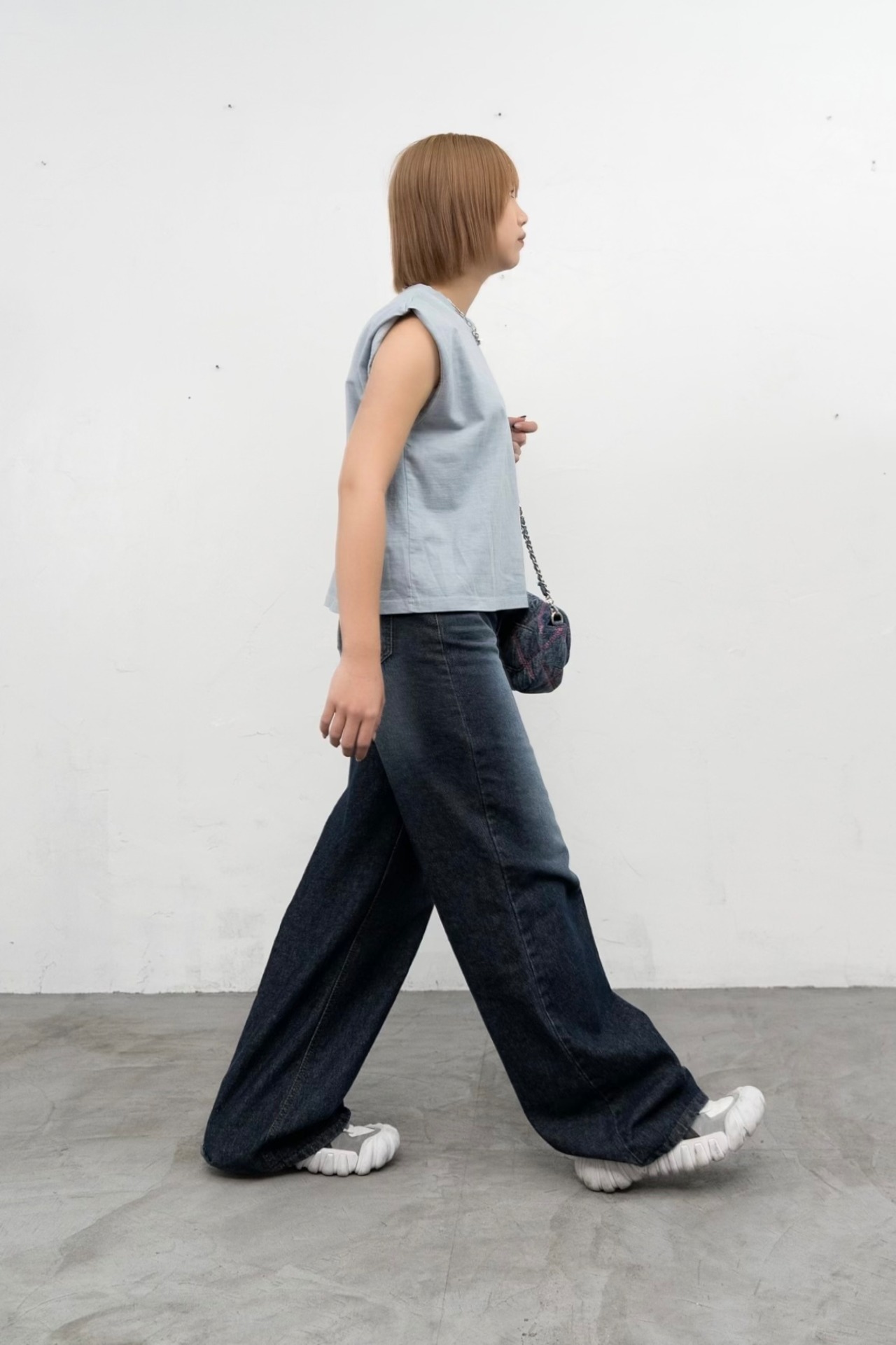 ピグメント刺繍ロゴフレンチスリーブTops/Blue
