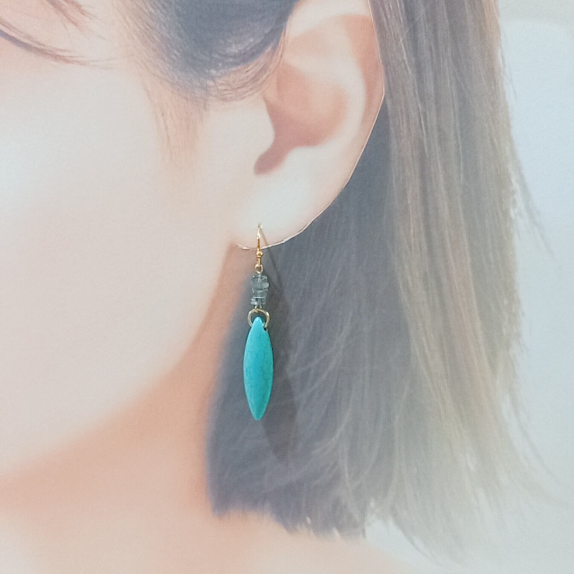 天然石ピアス ターコイズドロップ①② ○ピアス種類、イヤリングへ変更