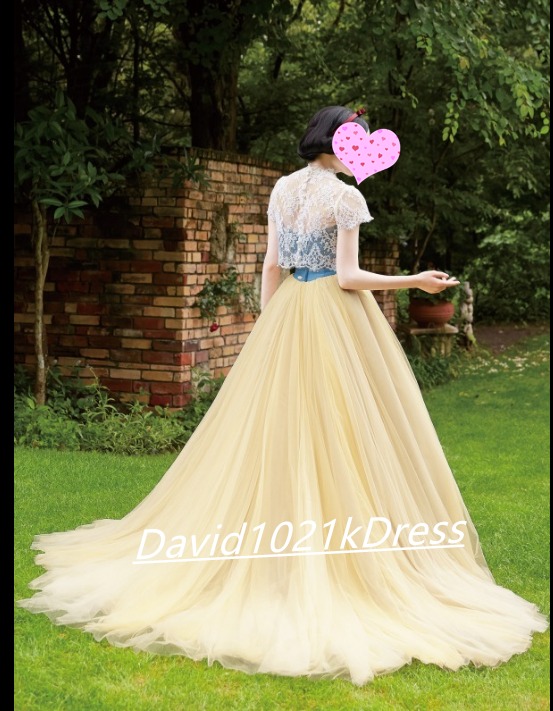 レディースイエロー   カラードレス   3D立体レース刺繍  結婚式  ２点セット 花嫁