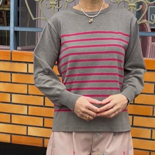 トップス】ボーダープルオーバー・グレー×ピンク | Lovely NAGOYA