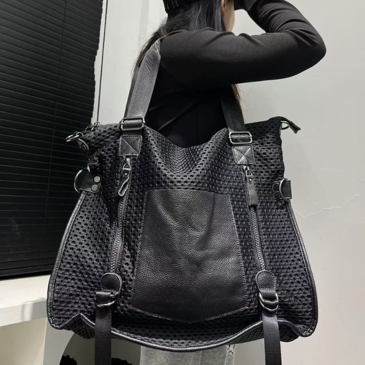 レザー×メッシュ切り替え ビッグトートバッグR01534