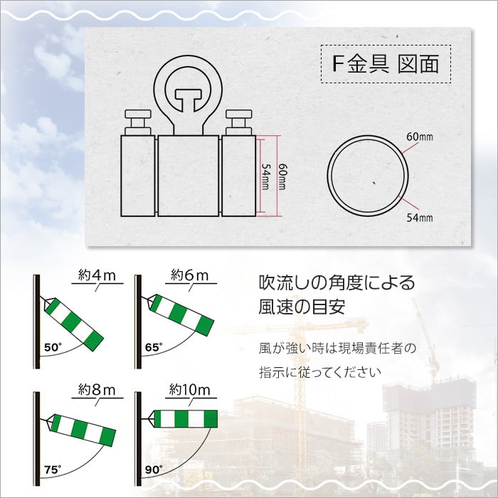 吹流し本体とF金具 吹流し用 φ48.6パイプ用のセット 吹流し本体と単管