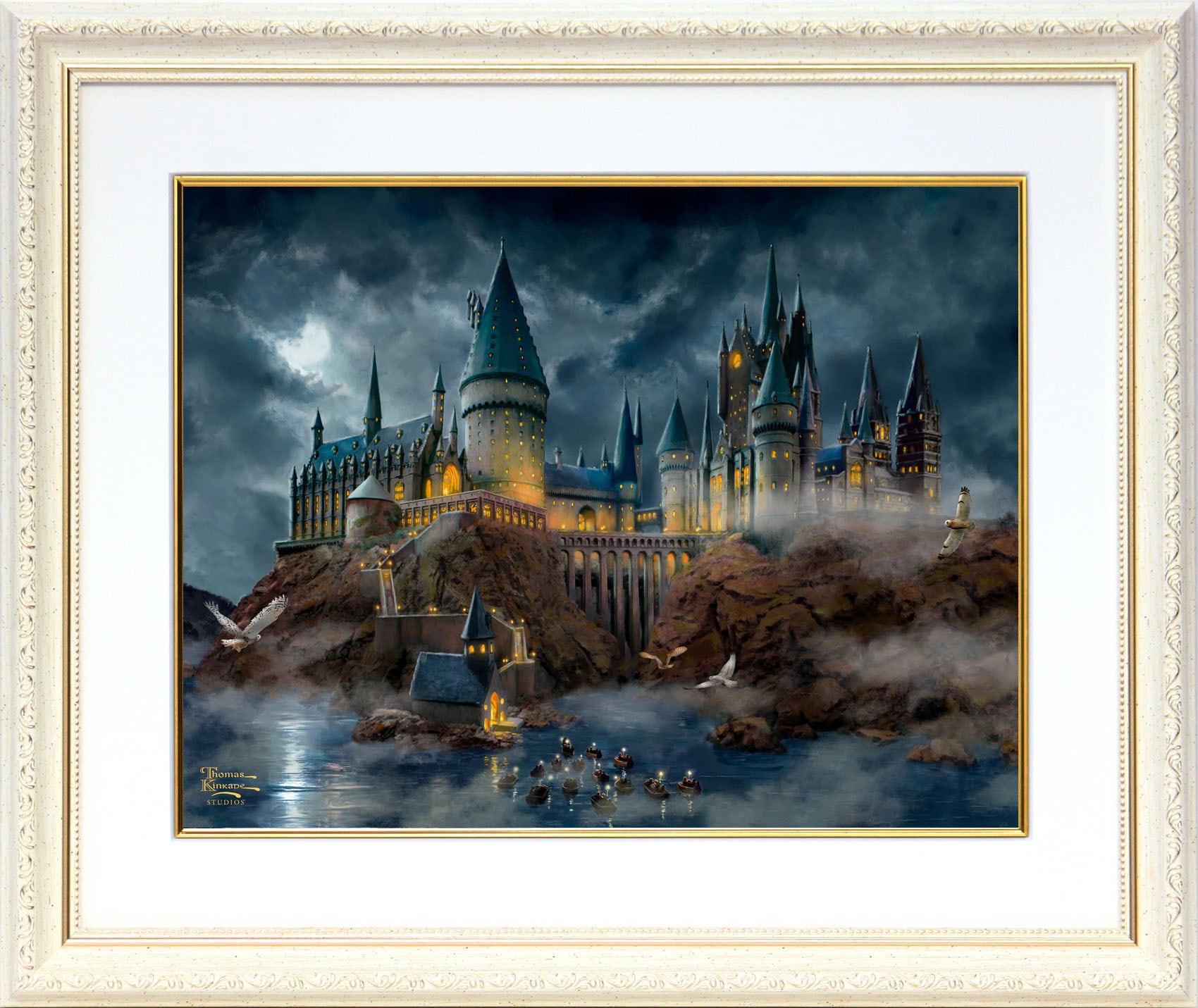 トーマス キンケード スタジオ「ハリー・ポッター/ホグワーツ城」額縁 作品証明書 展示用フック付き アートプリントポスター