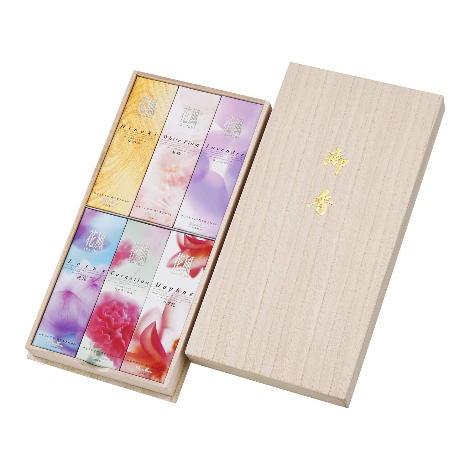 【在庫処分】日本香堂(Nippon Kodo) 花風 進物 桐箱 6種入