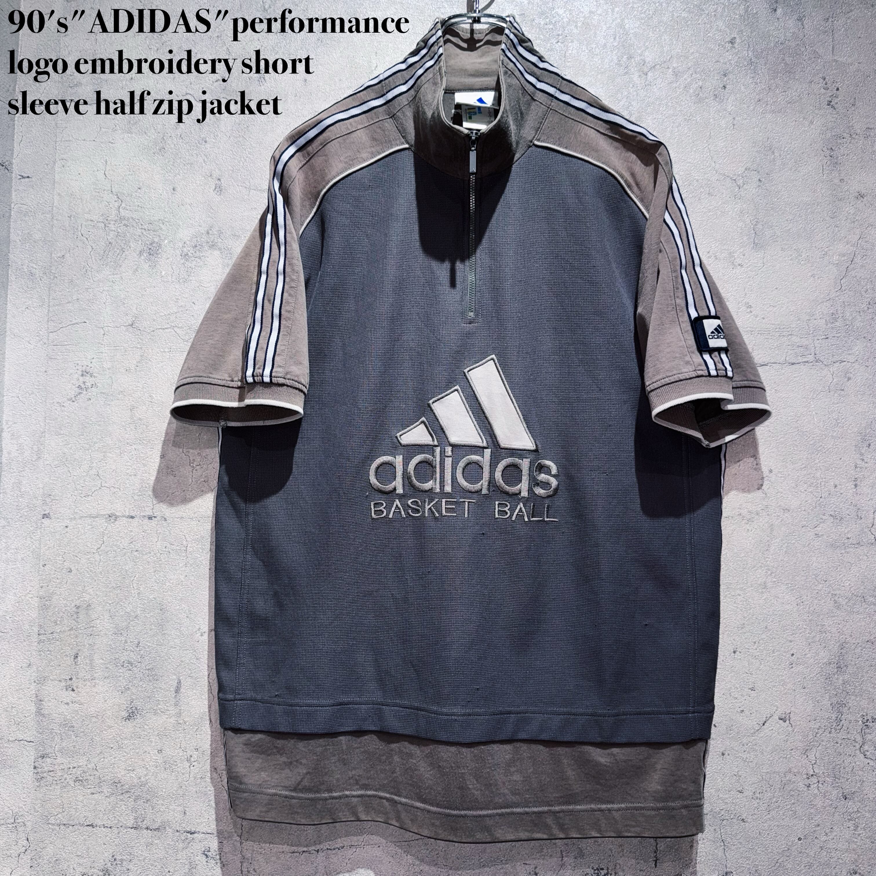 90's"ADIDAS"performance logo embroidery short sleeve half zip jacket