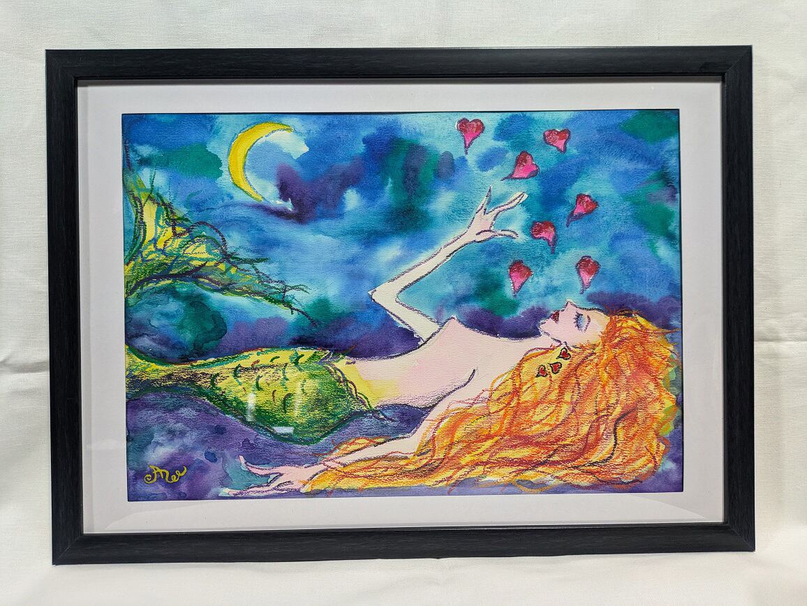 水彩画 女性 横顔 花 | Pay ID