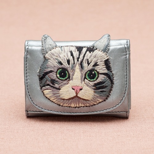 ねこミニ財布 silver cat/SILVER