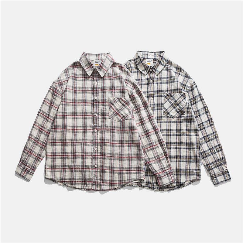 【新作】【送料無料】 Yidaoヴィンテージ春服新しいeseカラーマッチングワイルドチェックシャツメンズルーズリテラリースタイルカジュアルボトミングシャツ-アリババ スプリング 春物 ビンテージ hip6-161139584821984