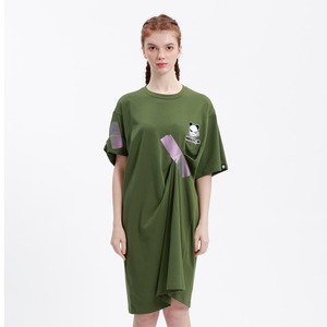 送料無料 【HIPANDA ハイパンダ】レディース Tシャツ ワンピ WOMEN'S PRINT SHORT SLEEVED LONG T-SHIRT / GREEN・BLACK
