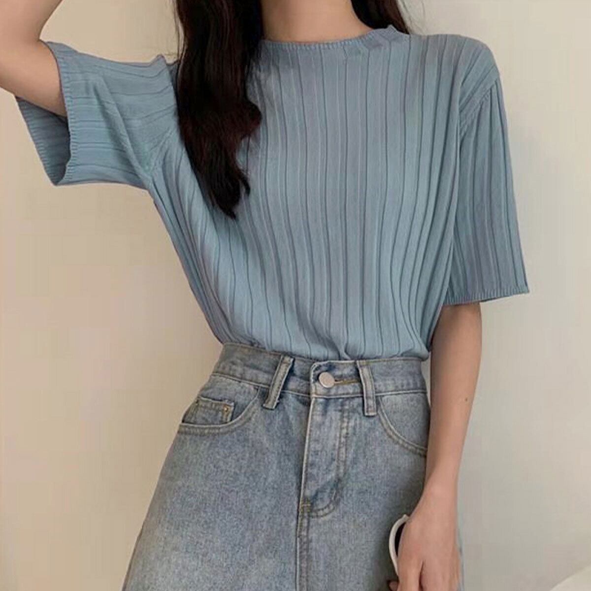 ニット 半袖 トップス レディース 春夏 韓国 きれいめ シンプル 大人 カジュアル リブニット 着回し サマーニット 薄手 オフィスカジュアル 通勤 ビジネス 大人可愛い 大人女子