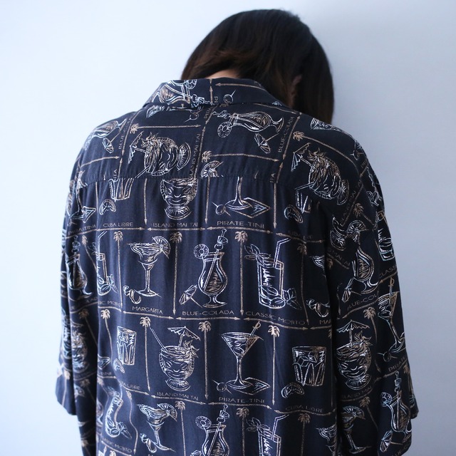 many many cocktail and name pattern loose silhouette h/s shirt