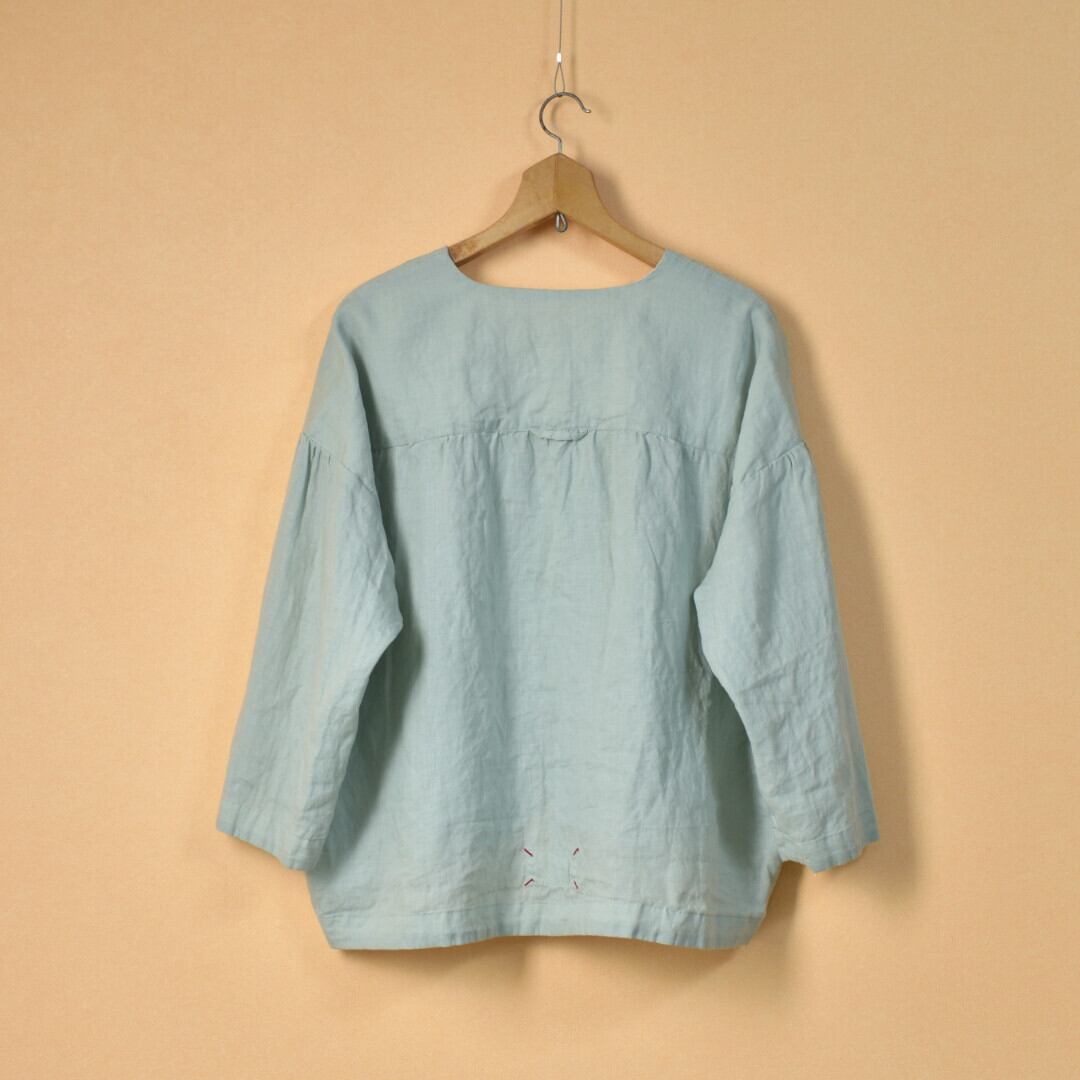 快晴堂 カイセイドウ ファインなリネン ふわふわカーディガン・薄いサックス 軽くて着やすいリネンの夏カーデ