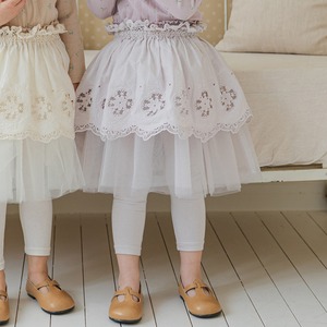 秋リボンつきレギンスメッシュスカート2色