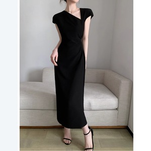 Vネックロングワンピース　Iラインカット　G0818