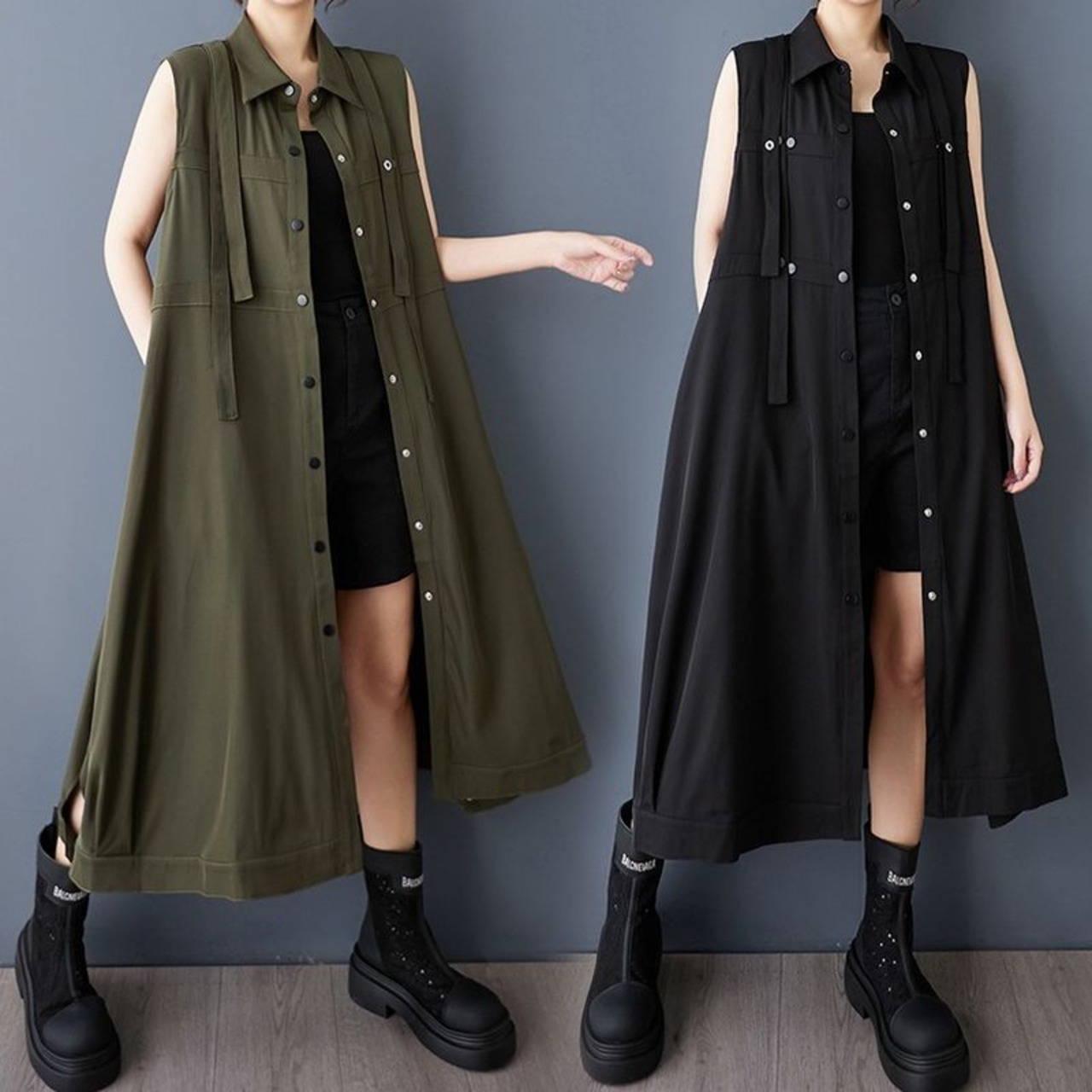 ノースリーブ ロングシャツワンピース  30063