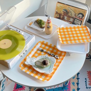 home cafe retro tray SET 2size 2colors / ホームカフェ レトロ トレー セット チェック おうちカフェ 韓国 雑貨