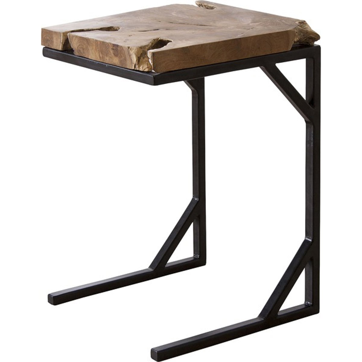 サイドテーブル 天然木 チーク スチール 粉体塗装 オイル仕上