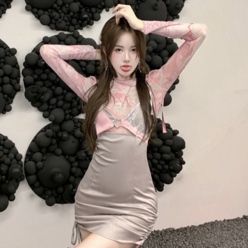 サマープリントシャツ レースプリーツドレス 夏物 YY-ファッション69575110336