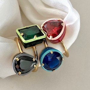 18k High quality / HAND MADE crystal color stone ring【 4type 】