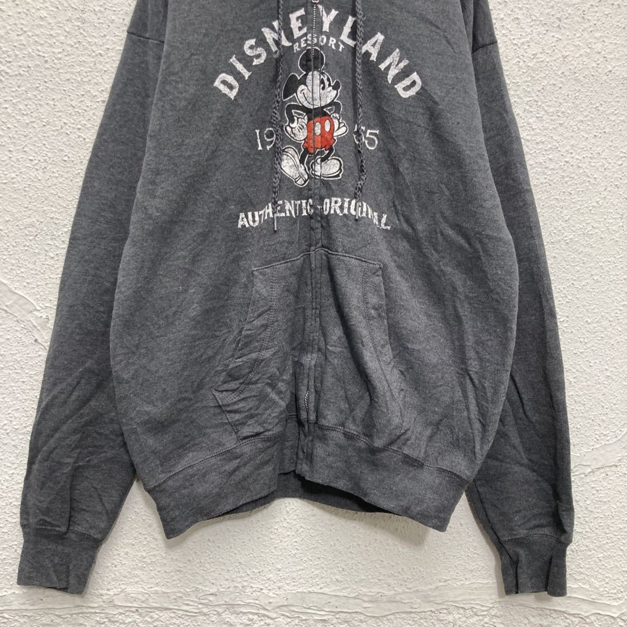 Hanes プリント スウェット ジップアップ パーカー M グレー ヘインズ 