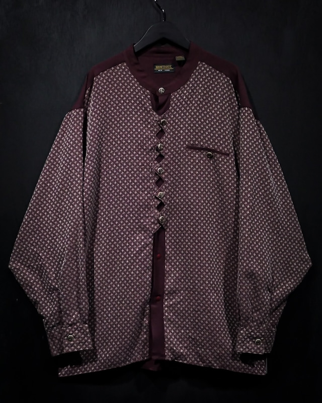 【WEAPON VINTAGE】Layered Design Plaid Pattern Vintage Loose Band Collar Shirt