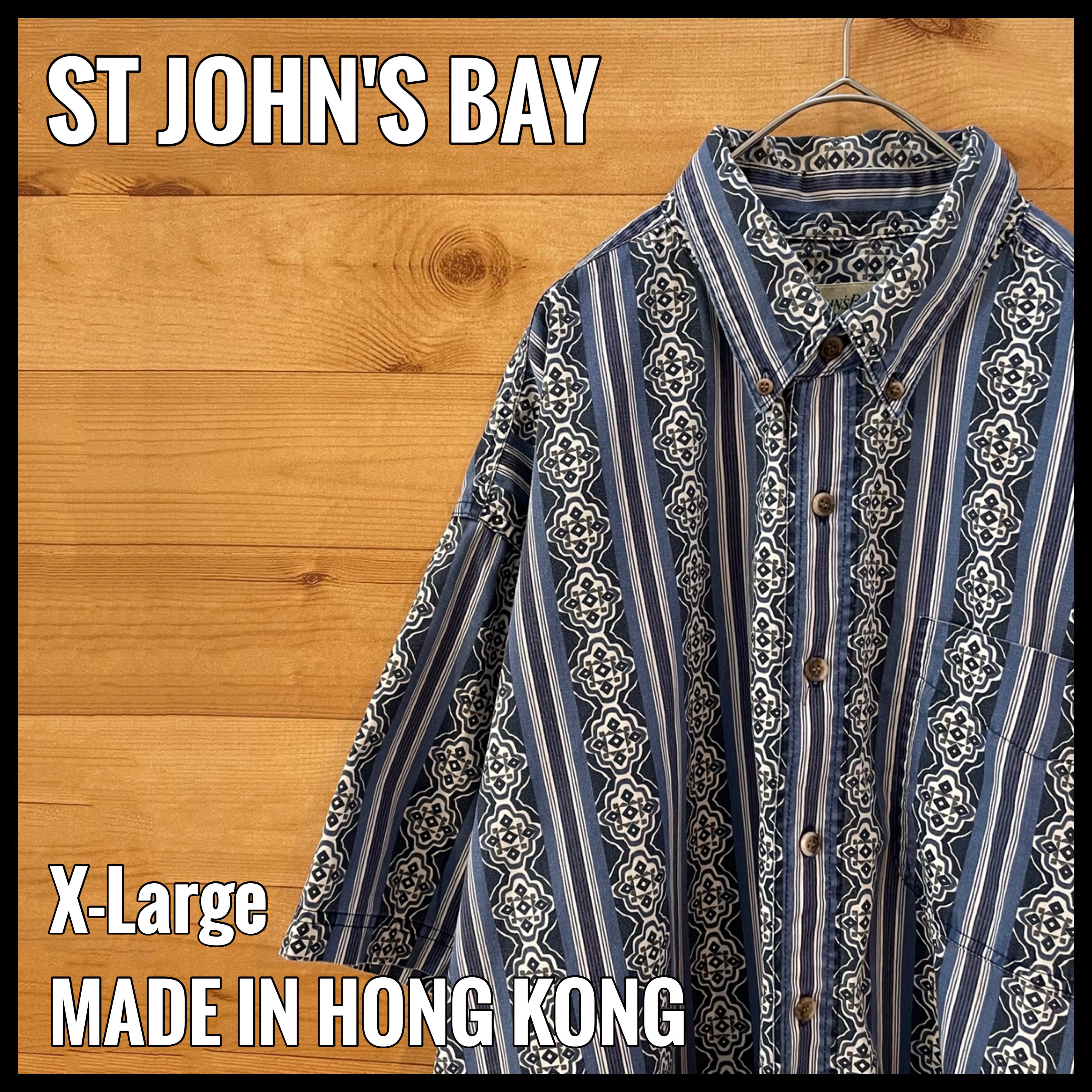 ST JOHN'S BAY】柄物 ストライプ 半袖シャツ 個性的 ボタンダウン XL ...