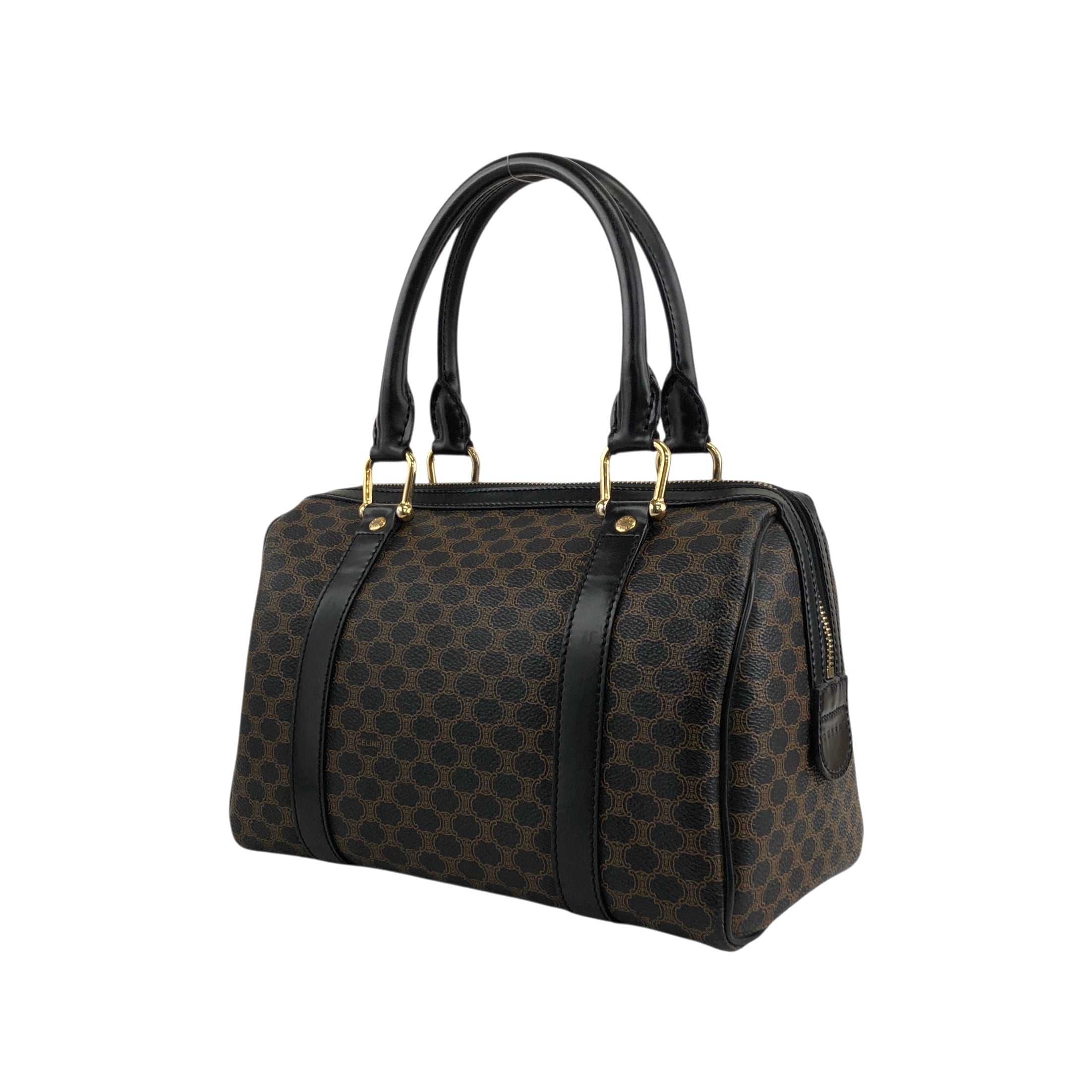 CELINE セリーヌ マカダム ボストンバッグ ブラック PVCレザー vintage