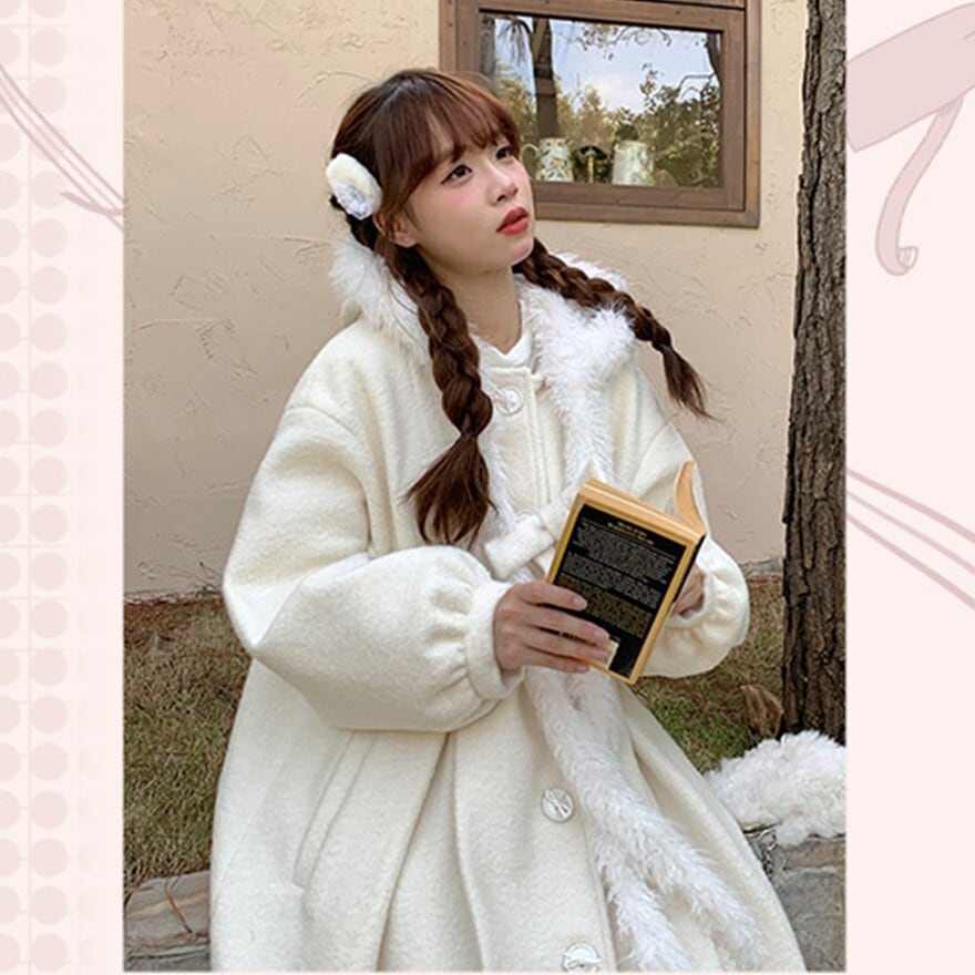 秋冬 量産型 白コート フェイクファー 秋冬服 通学 通勤 普段着使い