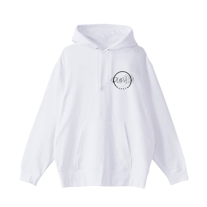 刺繍】白フード付きパーカー×ステッカー風ロゴセンター | Pay ID