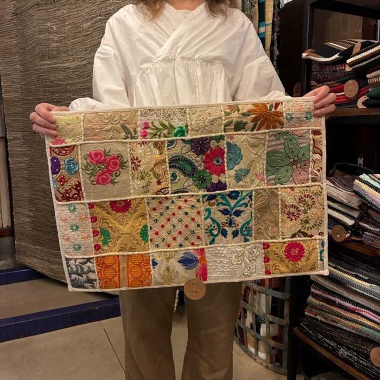 India Recycled sari patchwork mat 3color　インド　リサイクルサリーパッチワークマット　全3色　40×60cm　玄関マット　ミニマット　アソート　カラフル