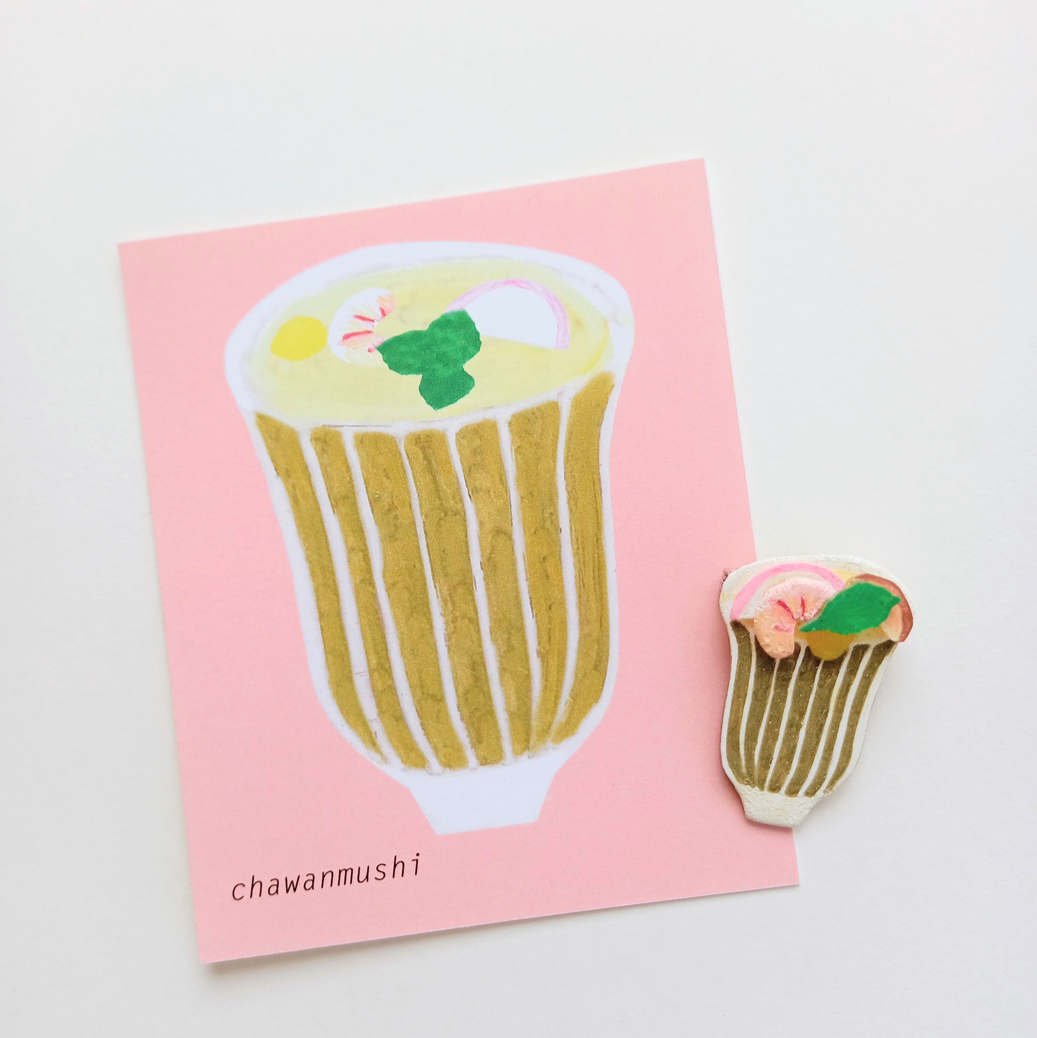 ヘンテコ ブローチ 茶碗蒸し 卵料理 手描き 一点もの