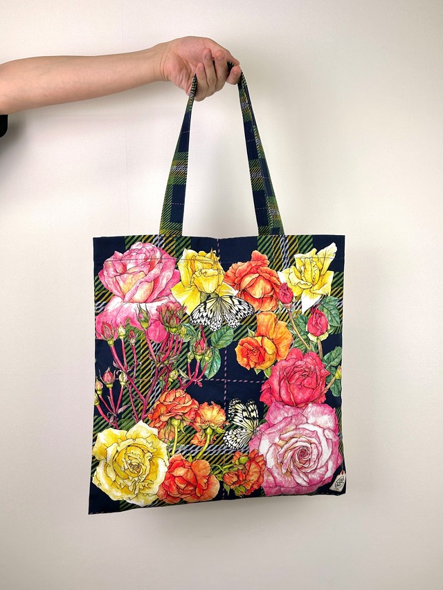 プリントトートバッグ【ローズネイビー】