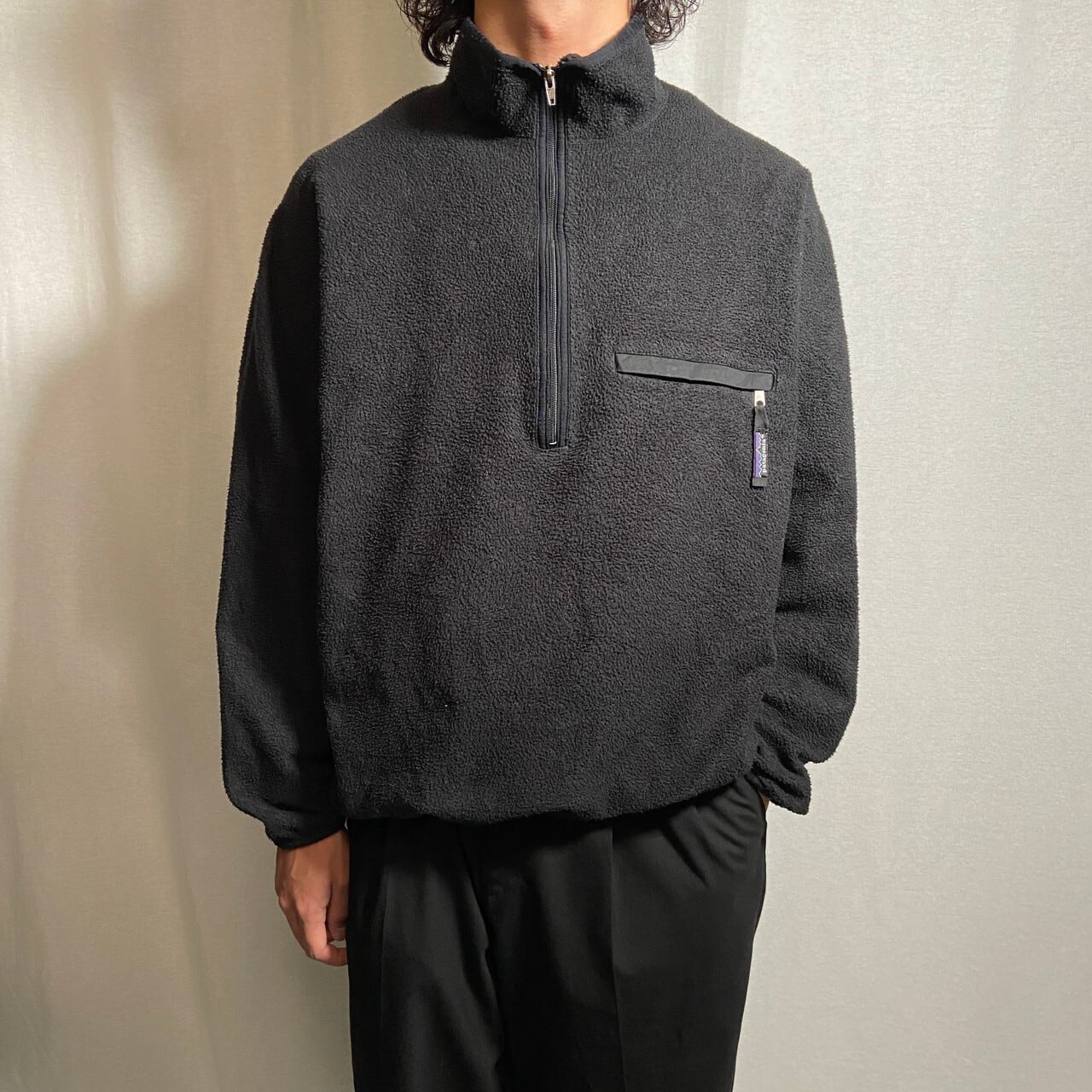90年代 USA製 patagonia パタゴニア オールブラック フリースプル 