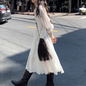 three-quarter sleeve shirring one-piece J00186