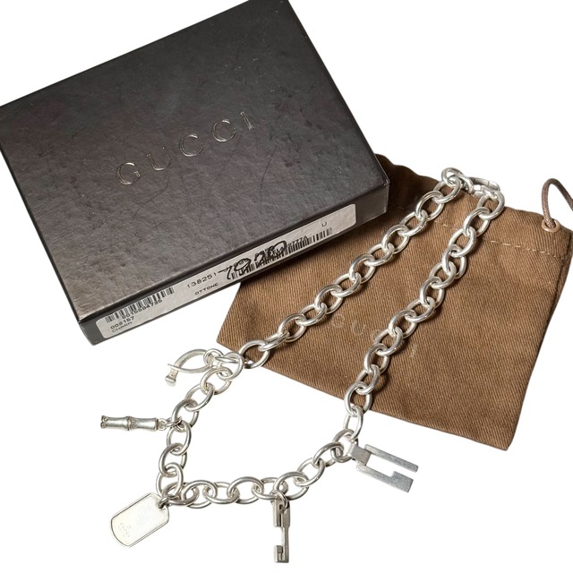 vintage GUCCI silver “5 charm” link chain necklace