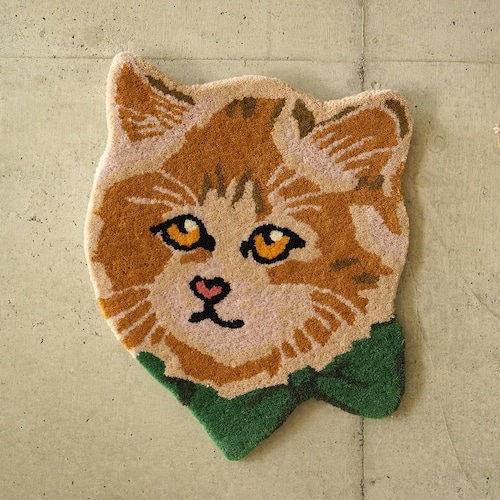 ラグマット Antique-style cat face (Brown)