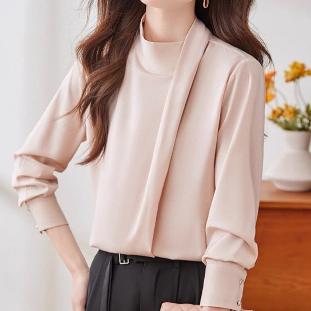 Stand collar design three quarter sleeve blouse 00102