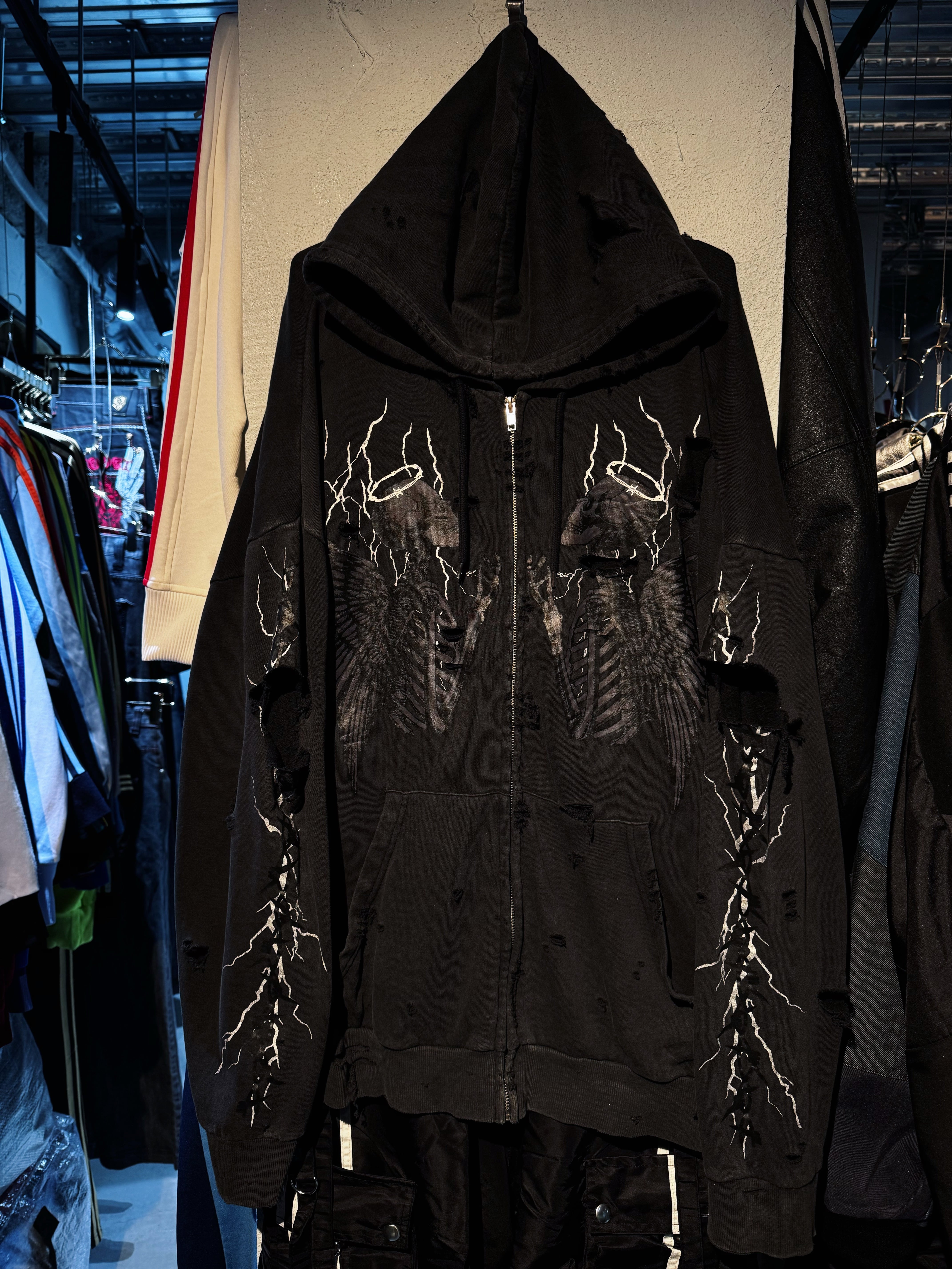 vintage skull angel print design zip up boro custom hoodie