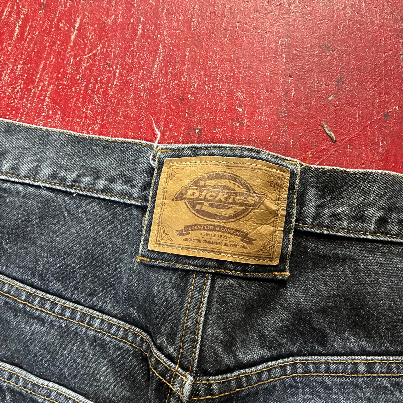 Dickies ブラックデニムジョーツ　ヒップ刺繍　ディッキーズ　膝下ショーツ
