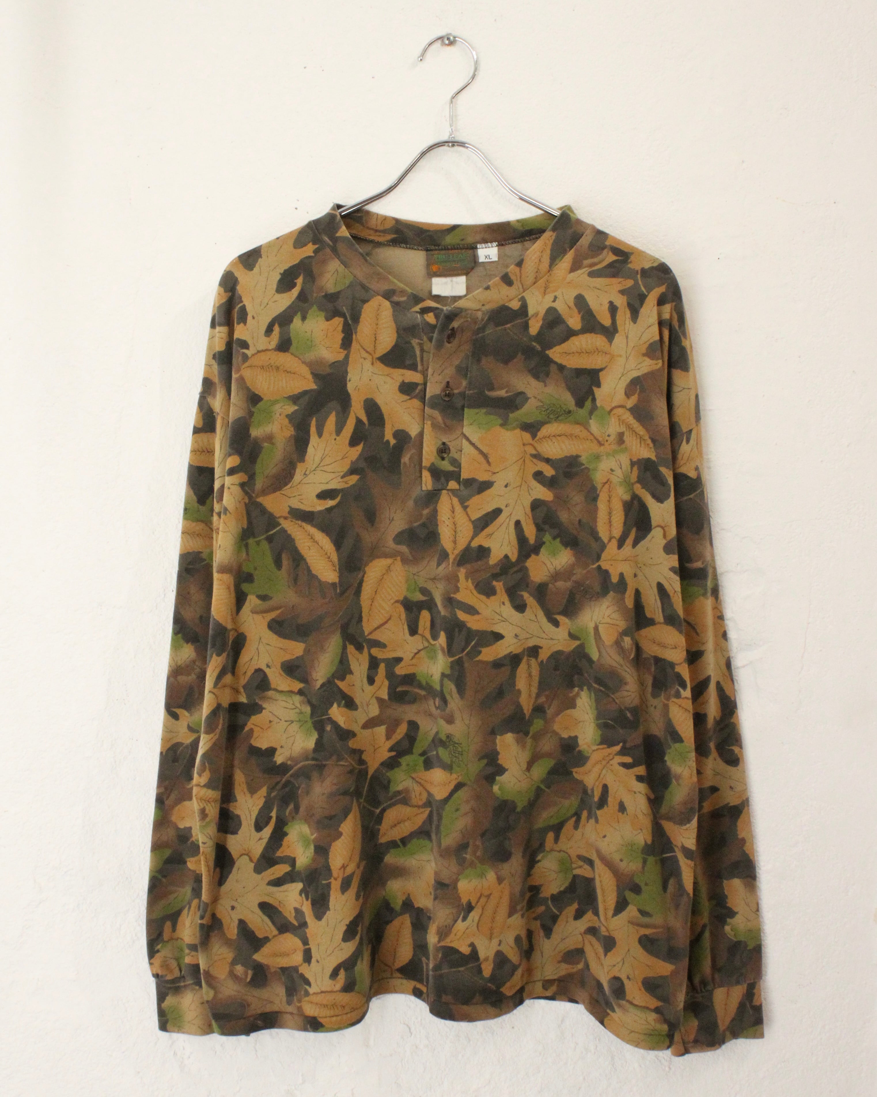 90s KELLY COOPER Real Tree Camo L/S Henry-Neck Tee USA製