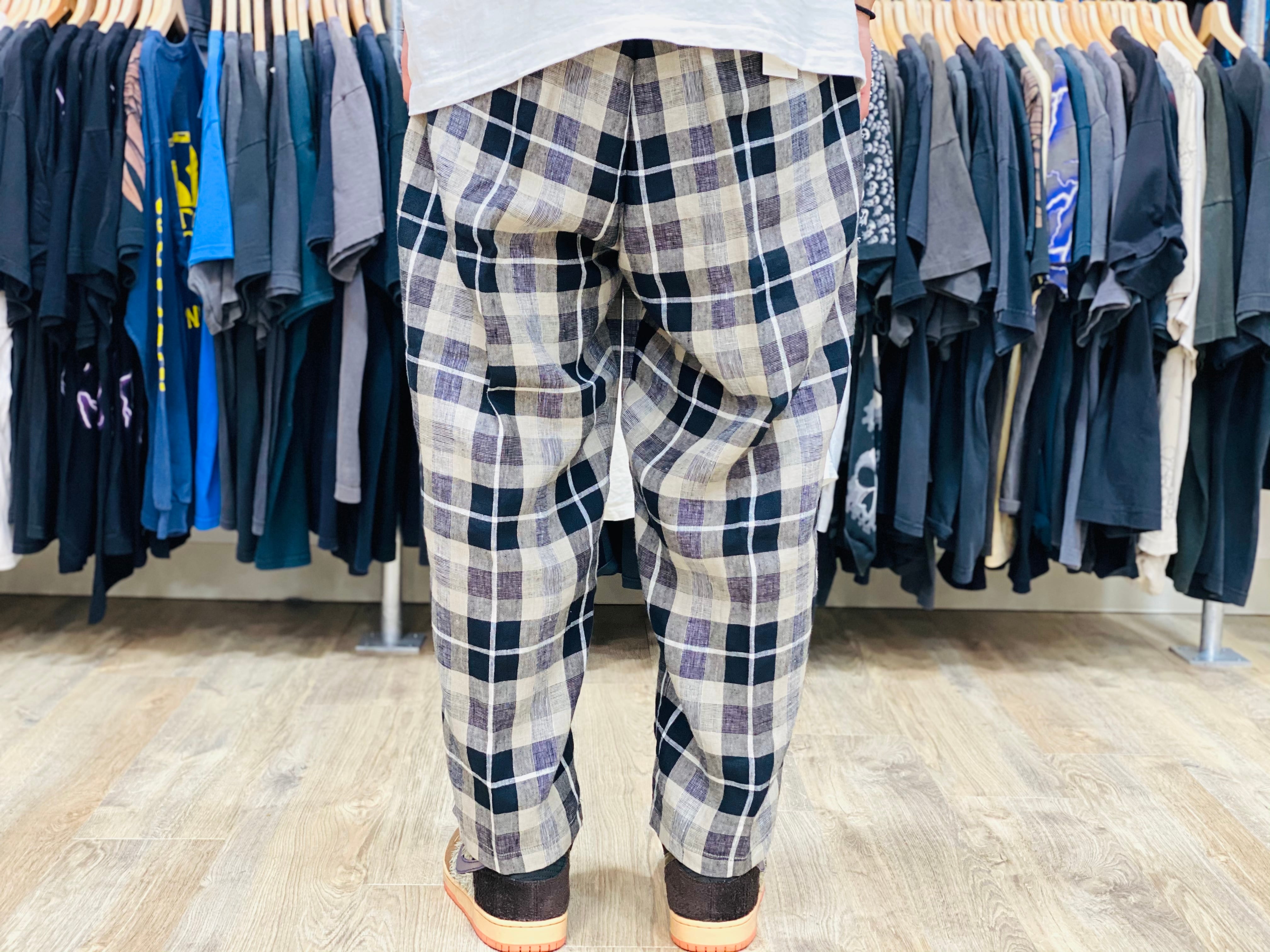 ONLINE LIMITED COOTIE 20SS Linen Check 2 Tuck Easy Pants