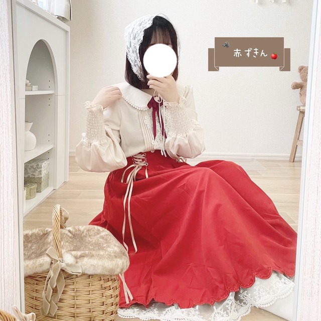 【雪（＠yuu___py）様着用】フレンチレトロ♡ブラウス＋レースアップスカートセットアップ　F0626