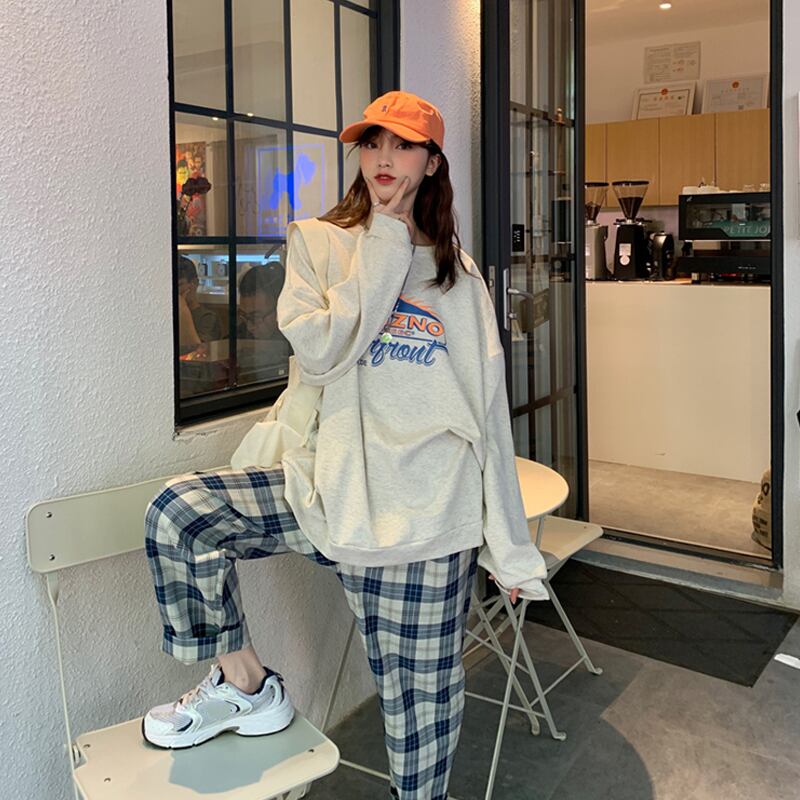 レディースオータムセーター ウィンター格子柄パンツ ロング ストリート 秋物 冬物 試着室56160590500