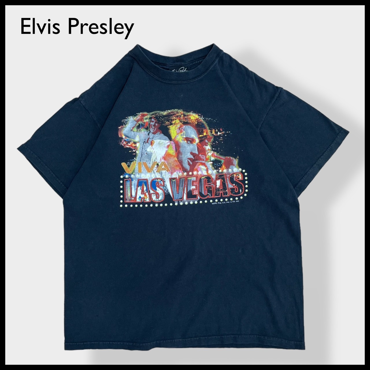 【Elvis Presley】プリント Tシャツ LAS VEGAS ラスベガス ロゴ 半袖 黒 音楽系 エルビスプレスリー ロックt バンドt  LARGE US古着